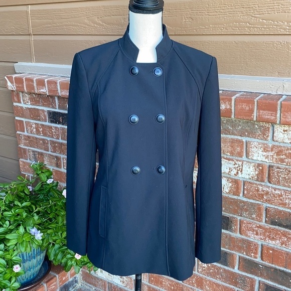 Halogen Black Double Breasted Mandarin Collar Jacket Blazer Women's Size M - Picture 1 of 7